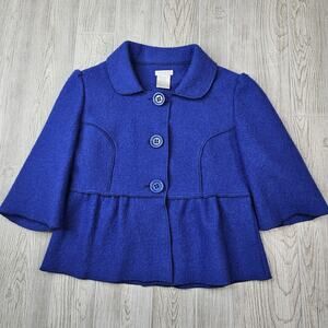 Worthington Jacket Womens Medium Blue Wool Blend Button Peplum Short Sleeve Coat